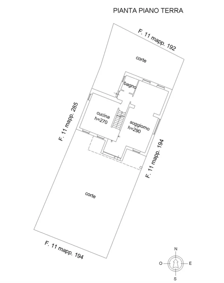 Rustic dream home in Italy – 3,000 m² surrounded by greenery with panoramic views, ground floor plan with kitchen and living room.